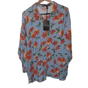 A Love Story 100% Cotton Floral Blouse Shirt Top Size 2X